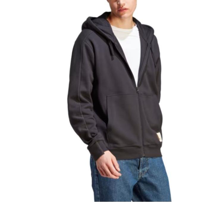 adidas Lounge French Terry Kapuzenpullover mit durchgehendem Reißverschluss für Herren Sweatshirt Schwarz IQ3422