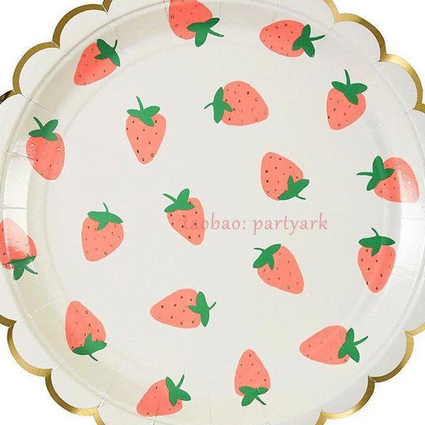 Fruit-Themed Disposable Picnic Set: Lemongrass, Strawberry, Watermelon, Pineapple Plates, Gold Foil Lace Party Plates, Cups & Napkins.
