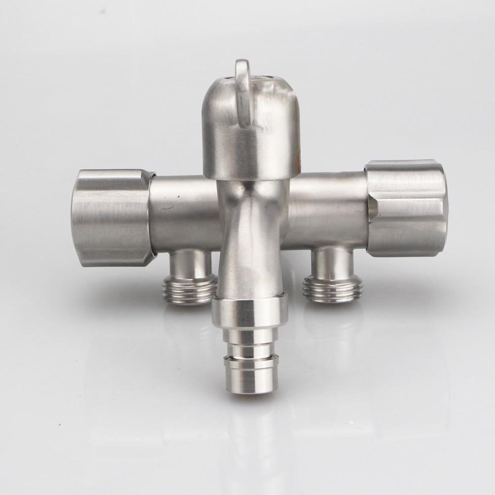 304 Stainless Steel Three-Way Faucet 1/2" 1 in 3 Out Multi-Purpose Faucet Independent Switches Double Outlet Angle Valve Faucet