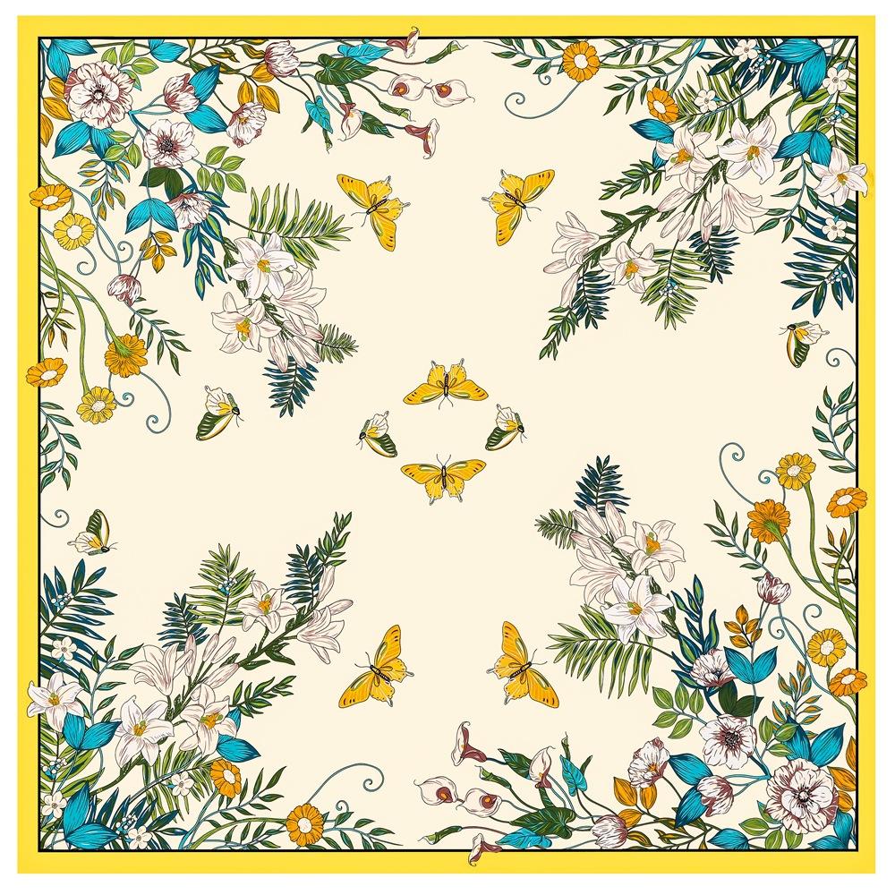 130*130cm 100% Twill Silk Luxury Women Scarf Floral Print Pashmina Beach Shawl Bandana Wraps Femme Fourlard Echarpes Stoles