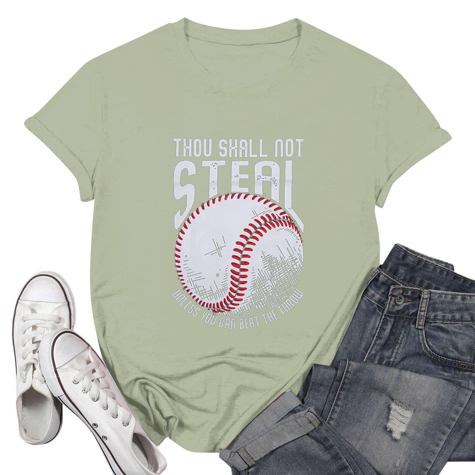 

Женская повседневная футболка с бейсбольным принтом, пуловер с круглым вырезом и коротким рукавом L армия зеленый