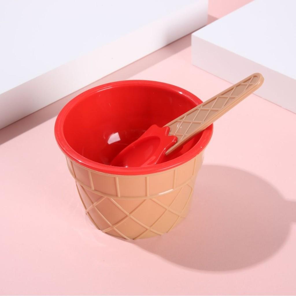 Childrens Plastic Ice Cream Bowl With Spoon For Party And Gift Use
