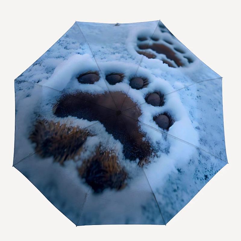 1pc Paw Prints Snow Automatic Folding Umbrella Automatic Open/Close, 8-Rib Durable Frame, Compact Travel Umbrella Suitable037