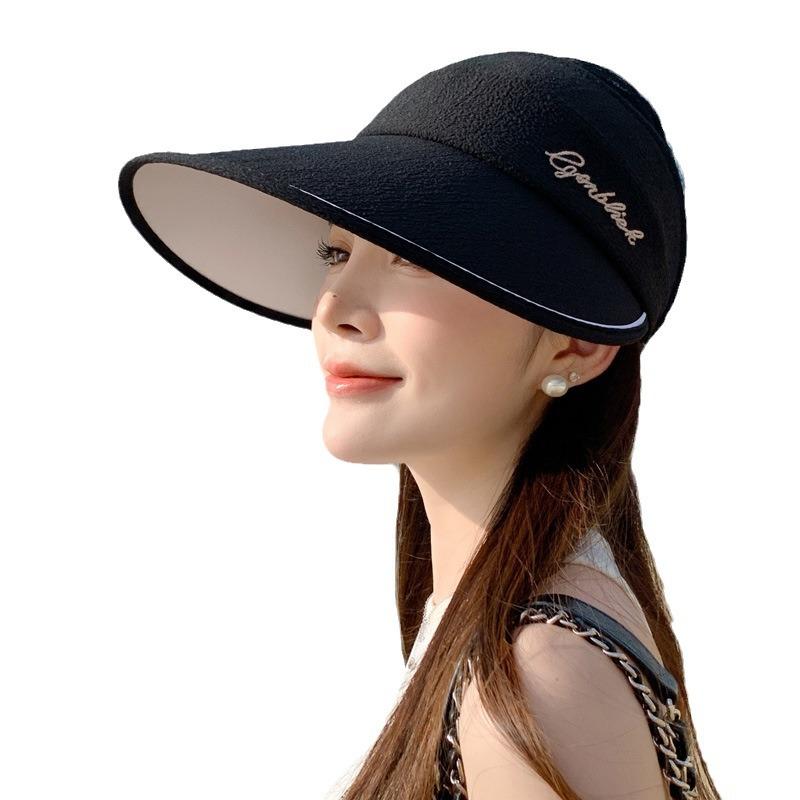 Summer New Hat Women's Outdoor Sports Sunscreen Empty Top Hat Big Edge Sun Hat Solid Color Versatile Sun Hat