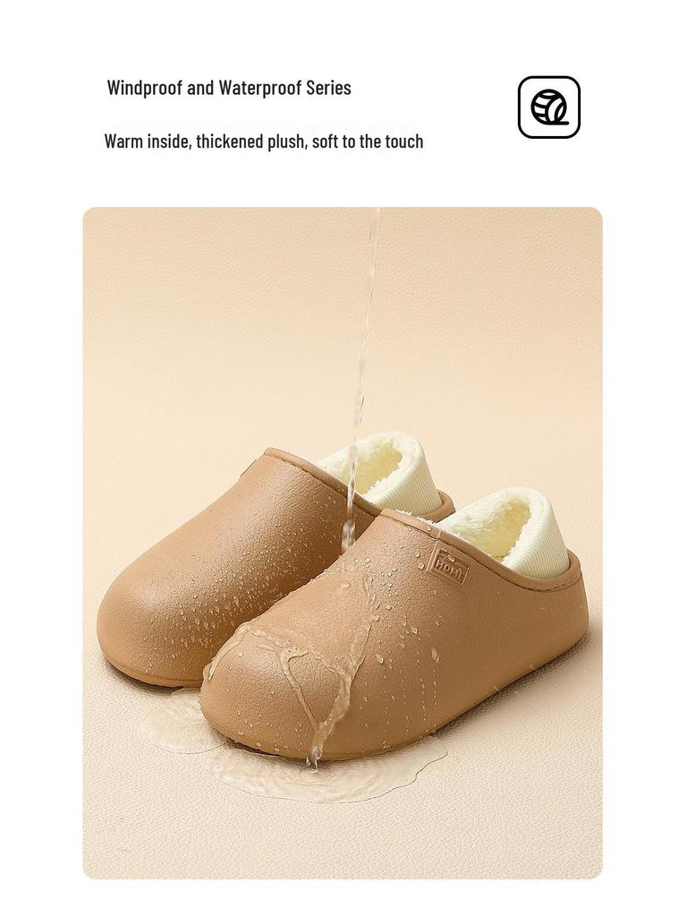 Unisex Waterproof Non-Slip Plush Indoor Cotton Slippers - Warm Full Coverage for Autumn/Winter.