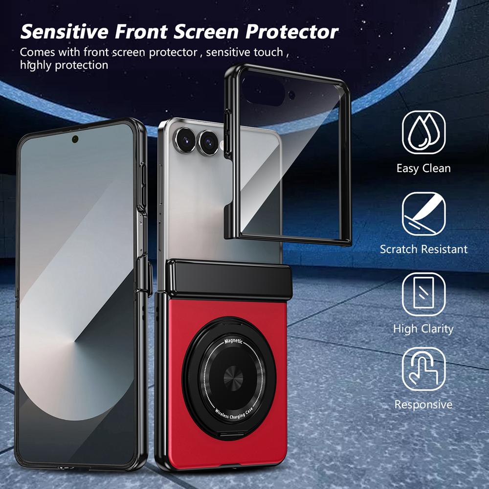 KEYSION Pouzdro s magnetickým prstenovým stojánkem otočným o 360° pro MagSafe pro Samsung Galaxy Z Flip 7 5G Kryt telefonu s pantem s ochranou displeje