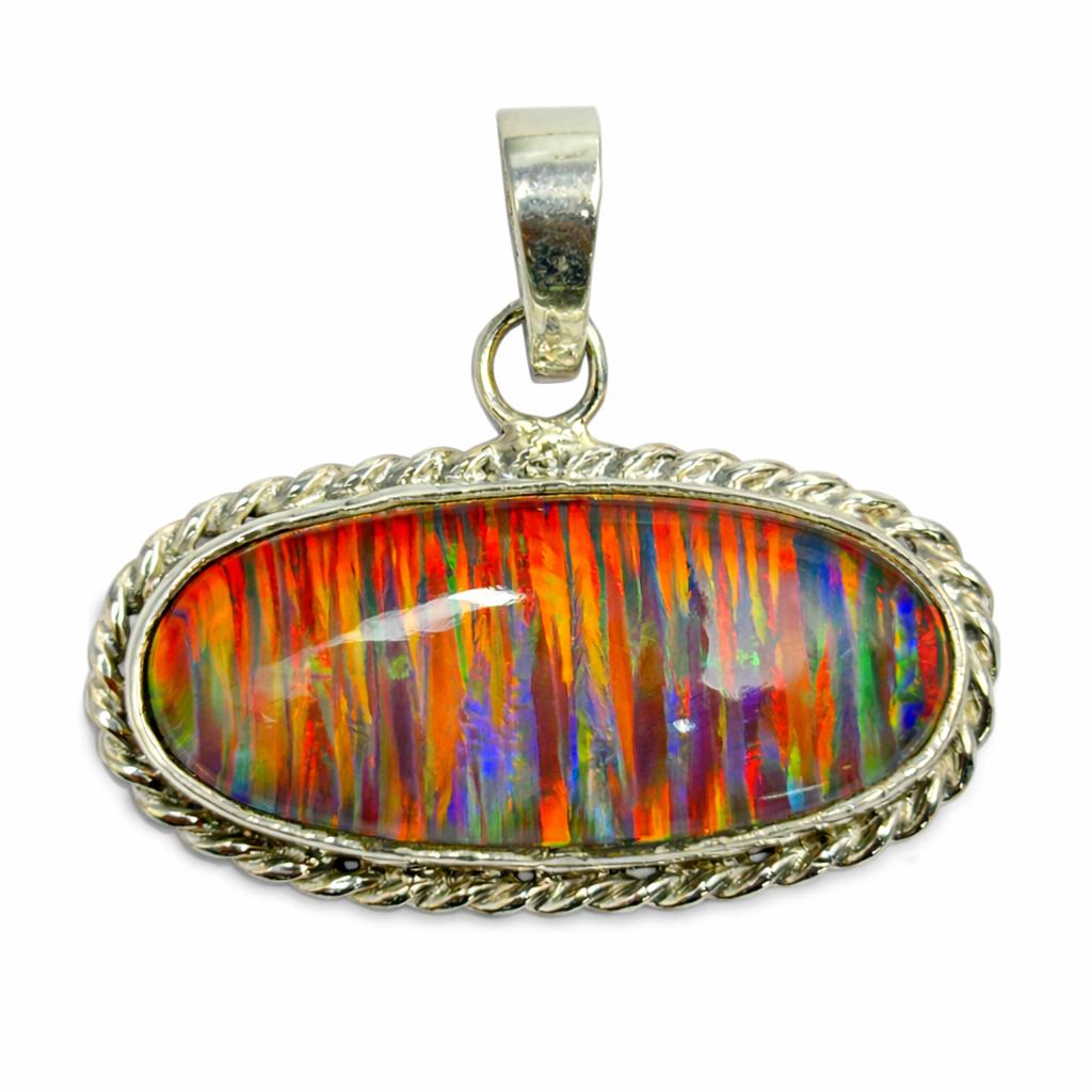 Natural Opal Pendant Multicolor 29 ct 925 Sterling Silver October Birthstone for Gem Collections