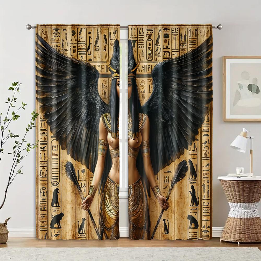 2pcs, Curtains&Window Treatment 2D print with the goddess Isis_ pharaohs and hieroglyphics Polyester (without rod) Festive Use