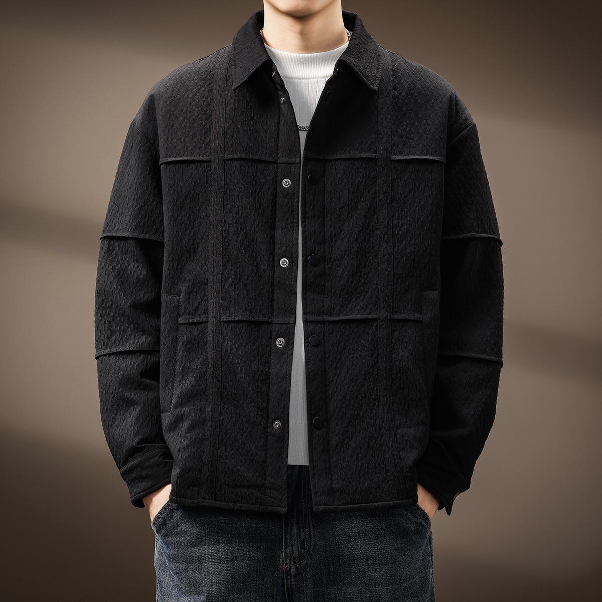 

Men s Trendy French Embossed Winter Shirt Jacket with Spliced Lapels 3XL for 190-220 jin чорний