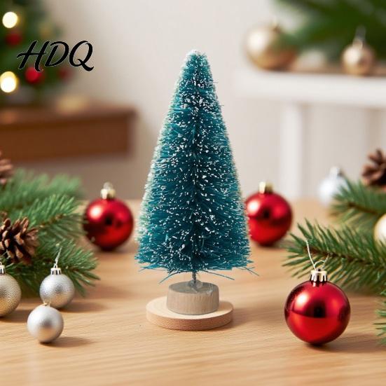 Small Christmas Tree Mini Bottle Brush Tree Artificial Miniature Tiny Sisal with Living Room Decor Wooden Base Winter Snow Frost Tabletop