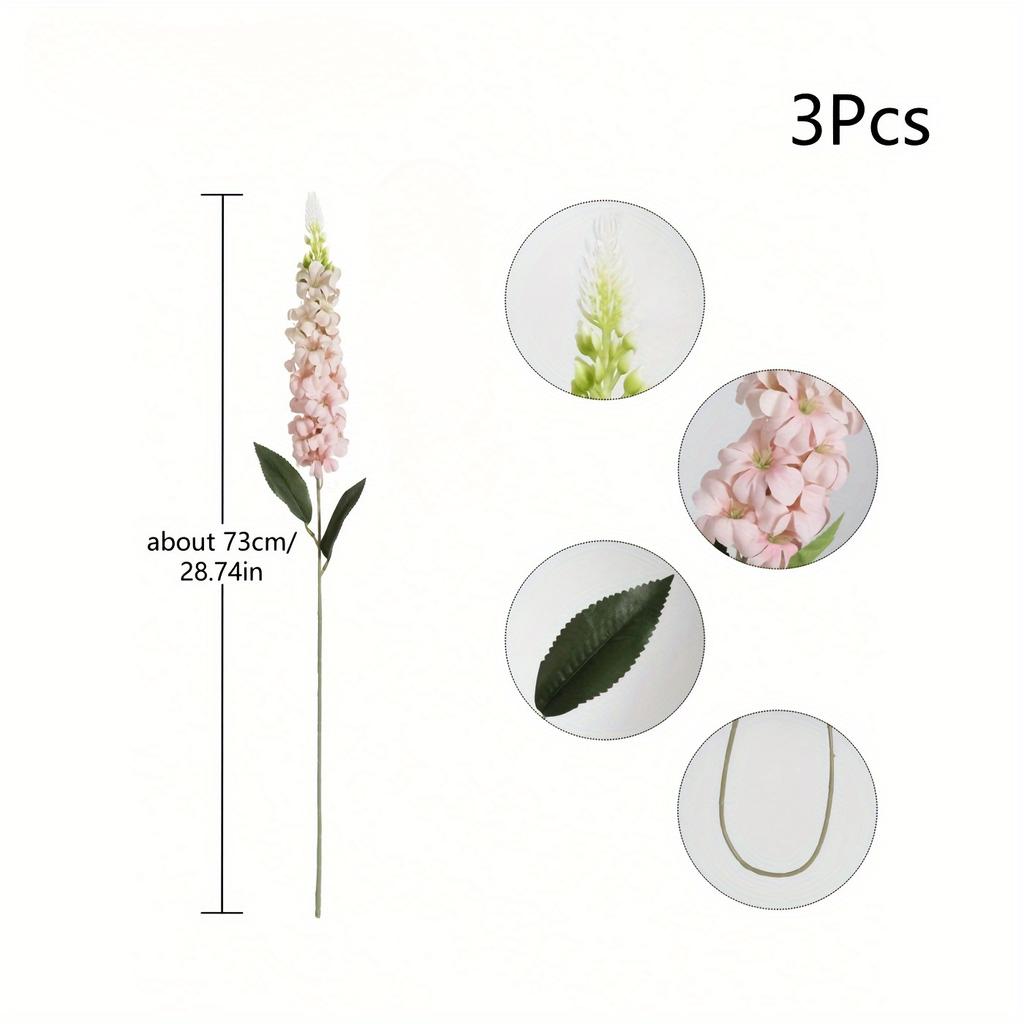 3Pcs Long Stem Flowers Artificial Larkspur Flower 73cm Silk Delphinium Flowers for Home Decor Indoor Outdoor Floral Centerpieces Wedding Decoration