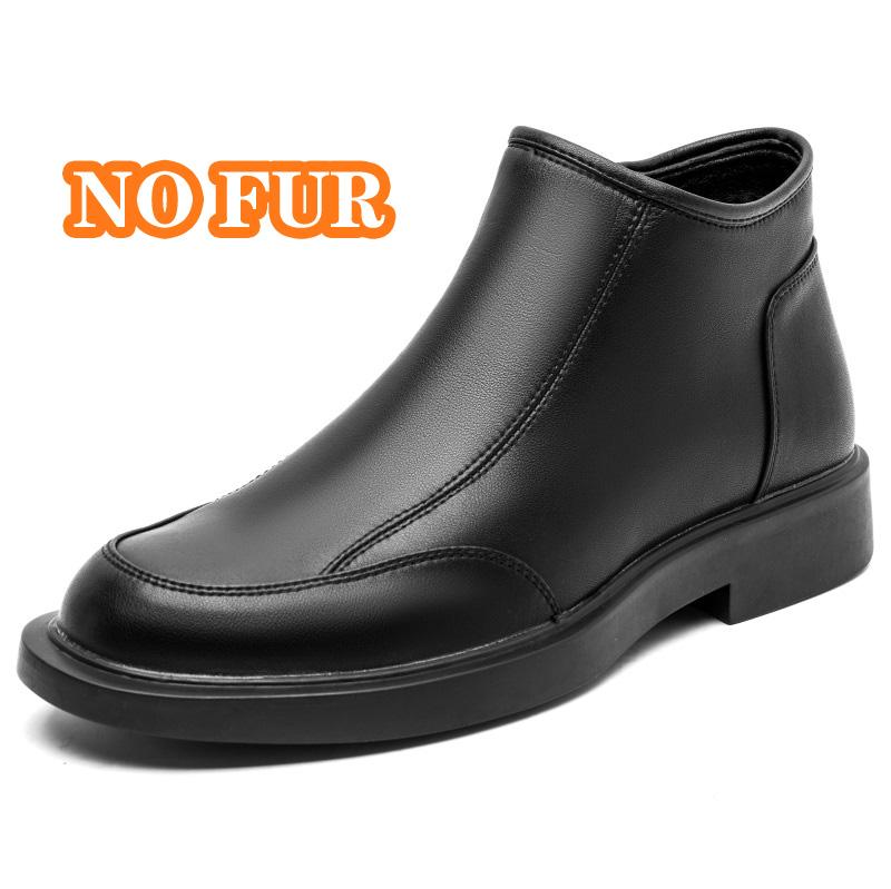 British Style Men's Ankle Boots Side Zipper Male Chelsea Boots High Top Men Shoes for Leather Warm Plush Fur Winter Boots Botas