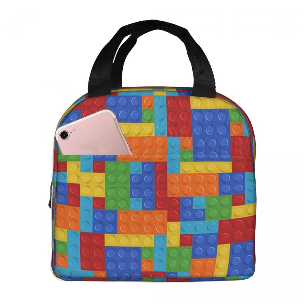 Colorful Bricks Blocks Toys Design Insulated Lunch Bag for Women Children Leakproof Food Boxes Thermal Lunch Box Tote