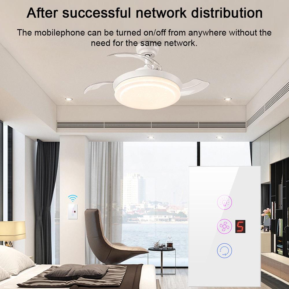 Interruttore della luce del ventilatore con schermo touch intelligente Tuya WiFi Interruttore della luce del ventilatore con velocità regolabile per telefono cellulare
