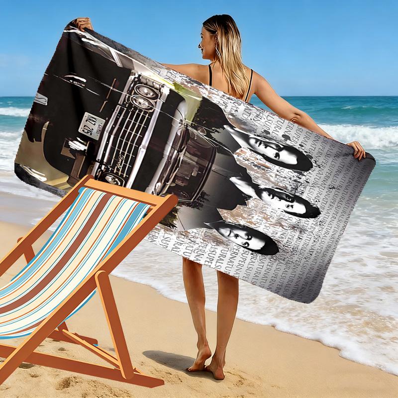 Supernatural Brothers Print Beach Towel, Large Soft Quick Dry Towel for Beach Camping Swimming