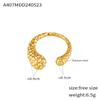 European & American Large Titanium Steel Water Drop Ring, 18K Gold Plated, Hammered Texture, Asymmetrical Open Design