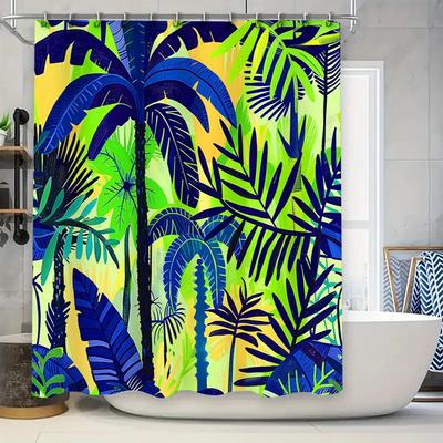 Bright Blue Green Tropical Palm Leaf Shower Curtain Bathroom Decor 3D Printed Bath Liner Waterproof Window Canopy Drape