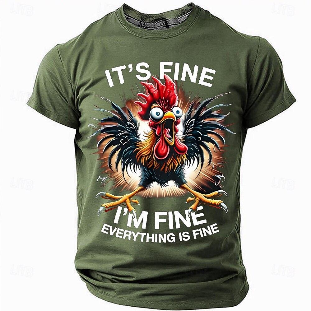 Funny Rooster Pattern Men's T-Shirts Fashion Letter Print Tees Casual O-neck Loose Short Sleeve Tops Street Hip Hop y2k Clothes