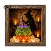 Personalized Halloween Display Shadow Box Frame DIY Lighted Craft Kit, Wooden Night Light with Seasonal Interior Decor Sea Glass Stones, Gothic