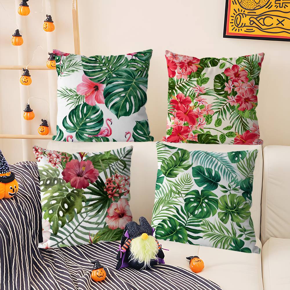 Tropical Leaves Series Pillow Case Home Dorm Chair Back Short Plush Double-Sided Printing Office Nap Time Cushion Cover