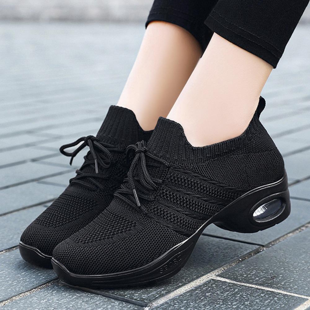 JMXD Women Shoes Flyknit Platform Dance Sneakers Air Cushion Casual Shoes Fashion Height Increasing Comfortable Trendy Walking Trainers