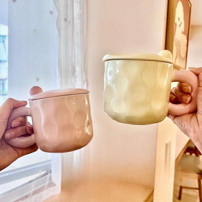 Creamy Style High Value Mug with Lid Spoon for Girls Birthday Gifts Large Capacity Water Cup Office Ceramic Cup