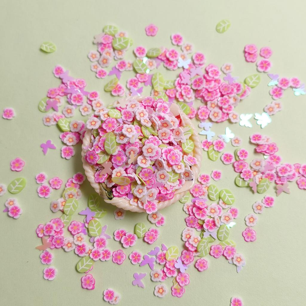 500g Pink Flower Leaf Polymer Clay Slices Sprinkles Colorful Butterfly Glitters for Craft Slime Filling Nails Art Accessories