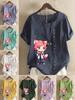 Damenmode Cartoon Mädchen Druck Kurzarm T-Shirt Locker Baumwollhemd Lässig Locker Sommerbluse Tops Übergröße