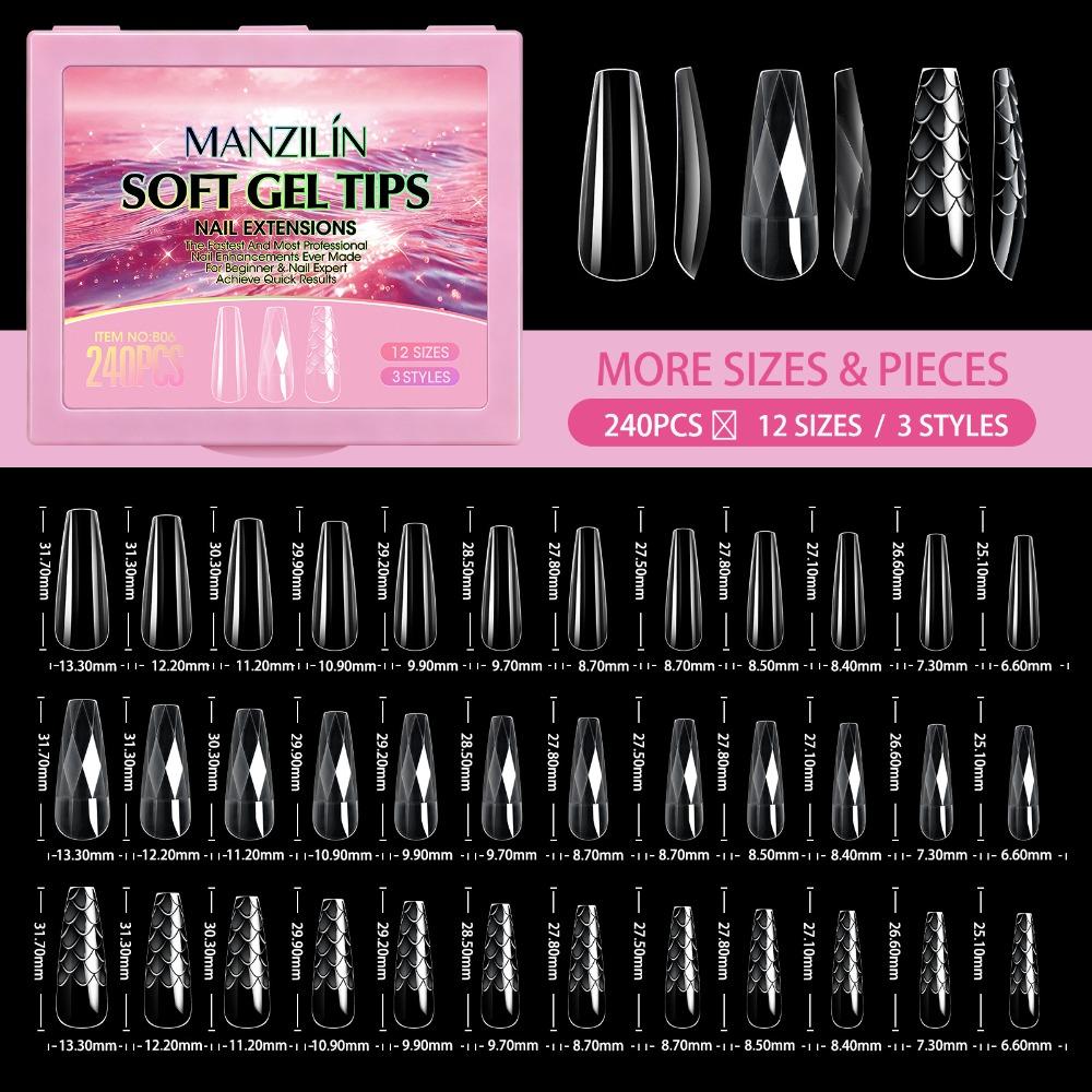 240pcs 12 Sizes Press on Nails Shell/Almond Shape Gel Nail Tips Woman DIY Nail Art