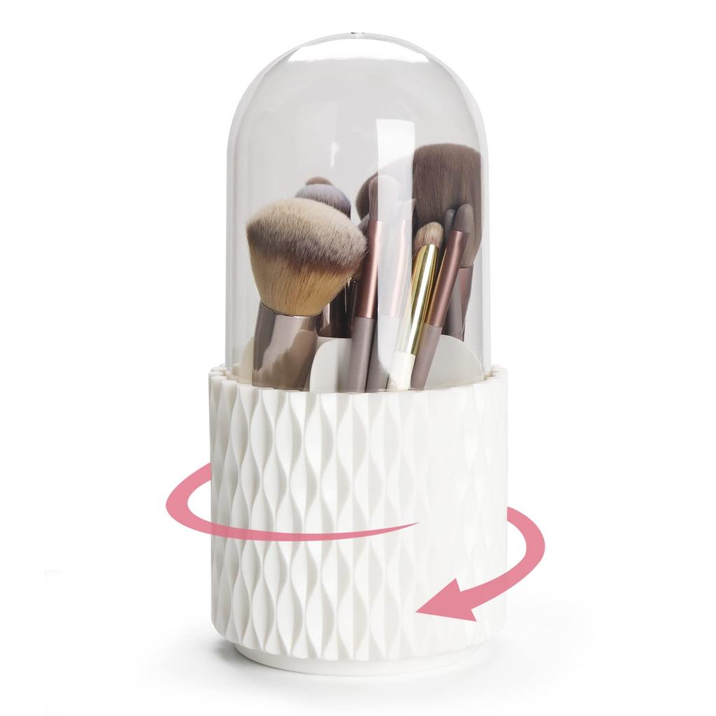 Rotating Makeup Brush Holder Organizer with Lid Makeup Brush  Cosmetics Storage Container  for Vanity Desktop Bathroom