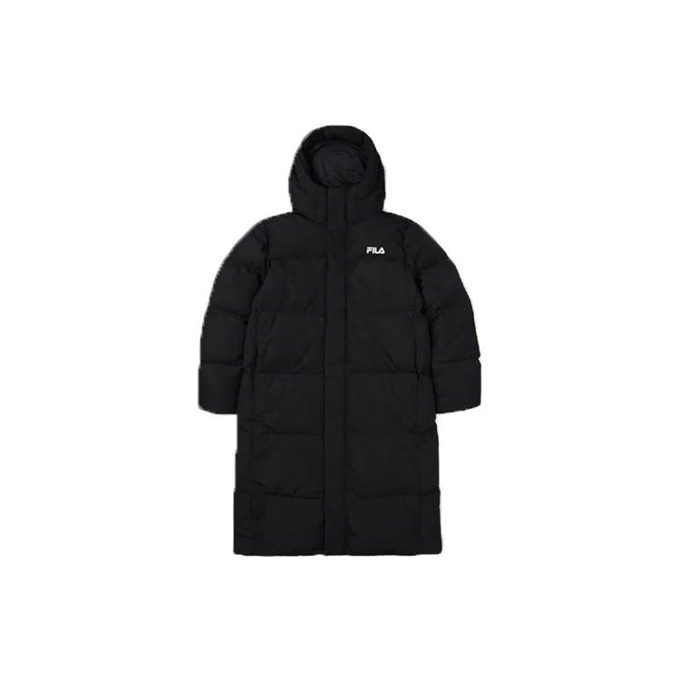 

FILA Fleece Loose Fit Zipper Letter Print Large Logo Hooded Down Jacket Unisex Outerwear Black FS2DJF4104X-BLK M