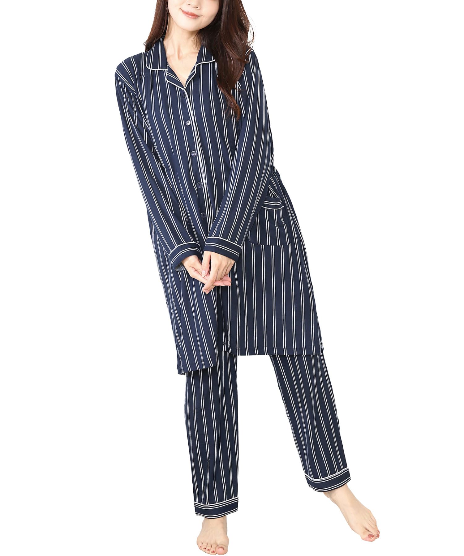 

Nishiki Maternity Long Sleeves with Nursing Powder Stretch Front Long Adjustable Waist Nursing Wear Size Pajamas, Opening, Fabric, Wrinkle-Resistant,