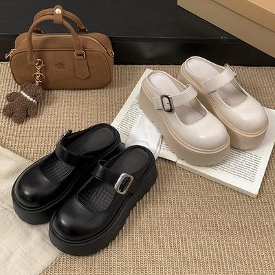 Zuid in het zuiden wit retro platformtas hoofd slippers dames zomerkleding 2025 nieuw hoogteverhoging halve slof Mary Jane schoenen