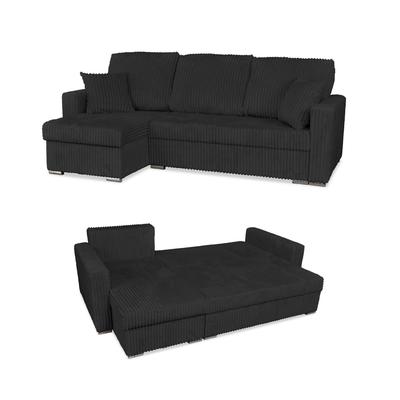Ecksofa Rene ausziehbar mit Schlaffunktion Family Möbel Cord Schwarz