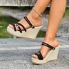 Fashion Summer Wedges Sandals Women 2025 Fashion New Blue Denim Beach Platform Sandals Woman Plus Size Ankle Straps Party Shoes Women