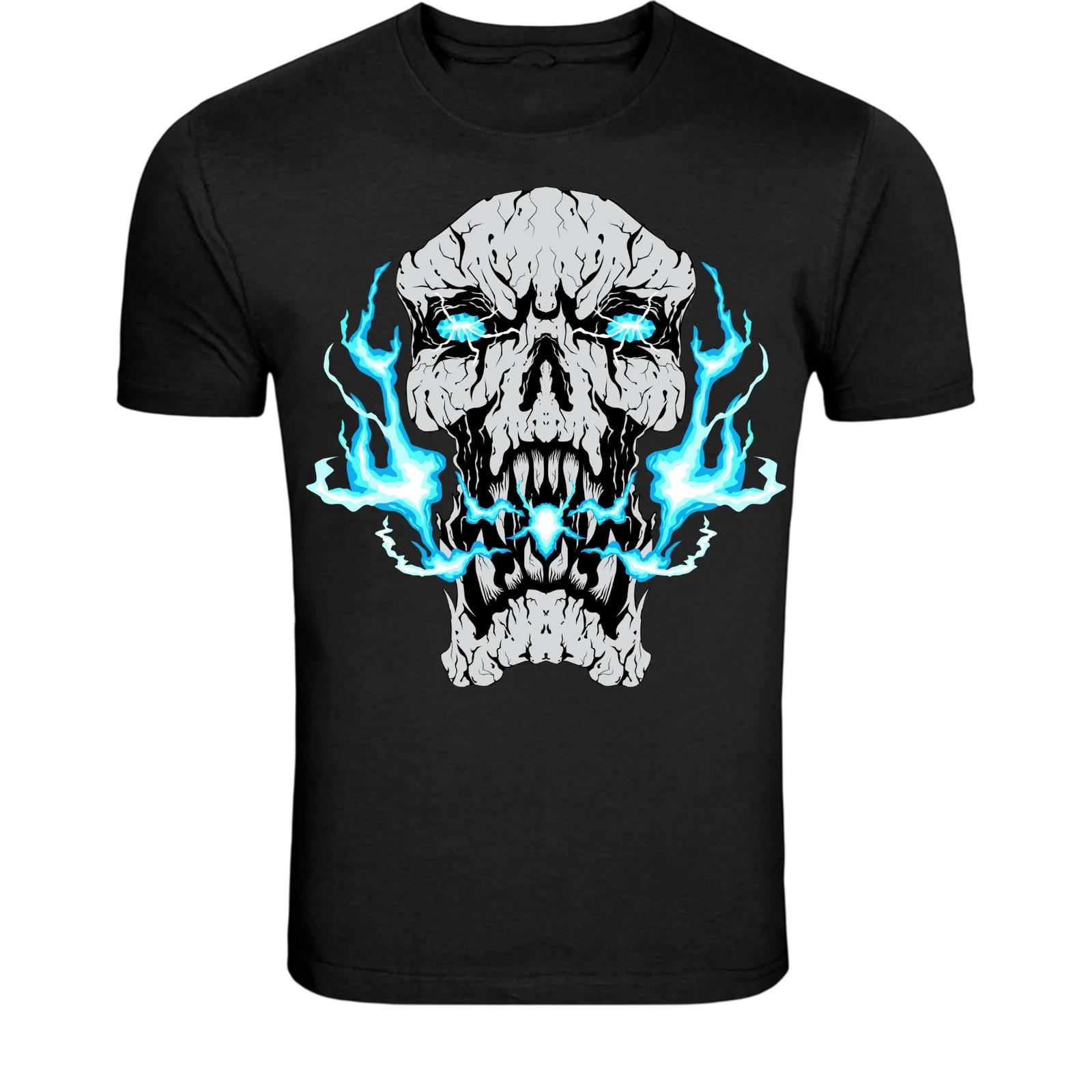 Electric Blue Flame Skull T-Shirt - Dark Horror Energy Graphic XXXXL