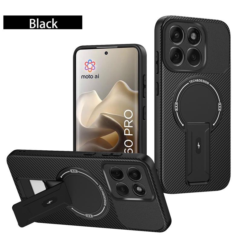 Carbon Fiber Pattern Armor Case For Motorola Moto Edge 60 Pro Fusion Cover Magnetic Wireless Chraging Fold Stand Shell Fundas