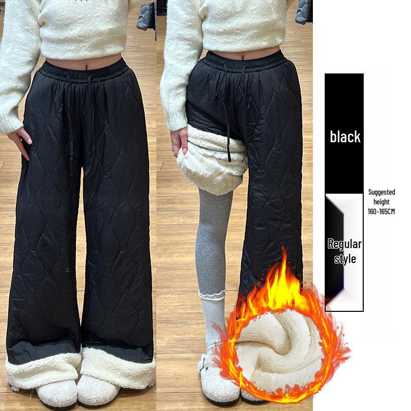 Women's Blue Northeast Fleece-lined Wide-leg Cotton Pants for Autumn/Winter - Windproof, Coldproof Ski Wear