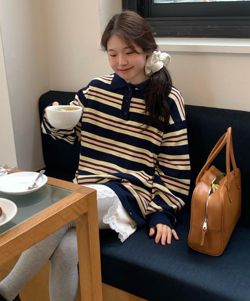 CGP (Women) Striped Collar Knit - Dark Navy