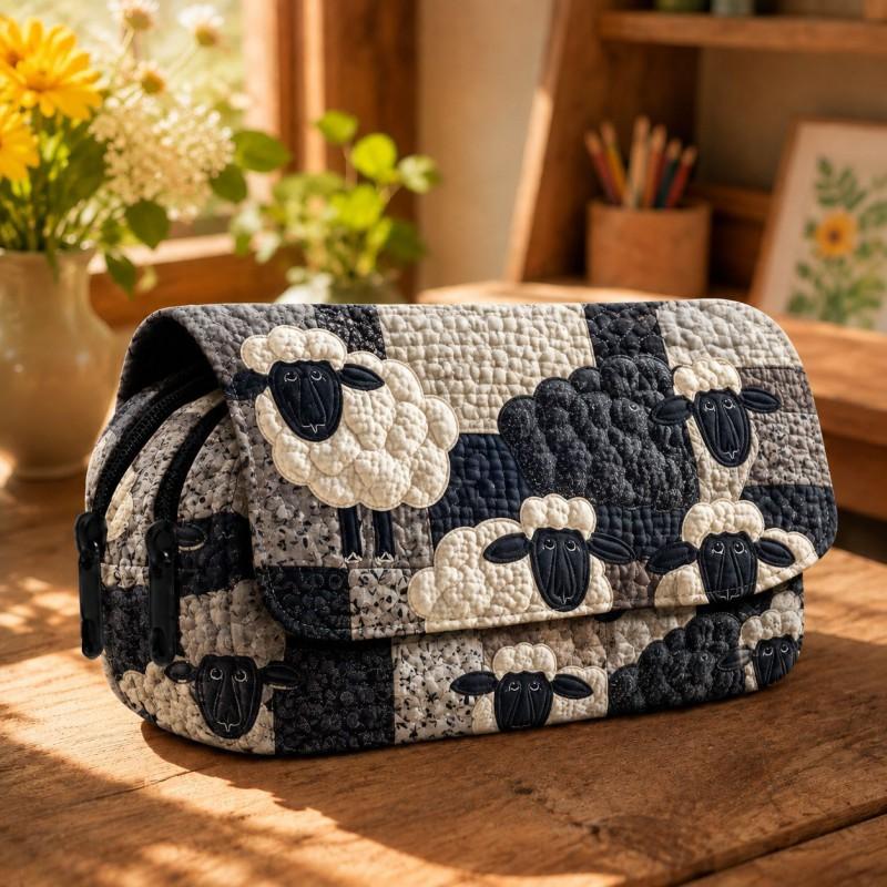 Pencil Case Students Digital Print Lamb Quilted School Office Daily Use