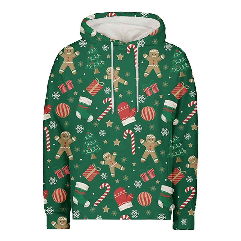

Christmas Gingerbread Green Hoodies Graphic 3D Printing Sweatshirts Long Sleeve Winter Fleece Pullovers Men Women Clothing XXXL