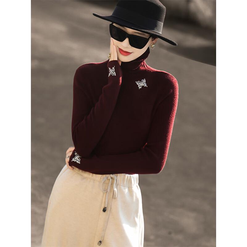 Women s Elegant Butterfly Rhinestone High Neck Knitted Top M