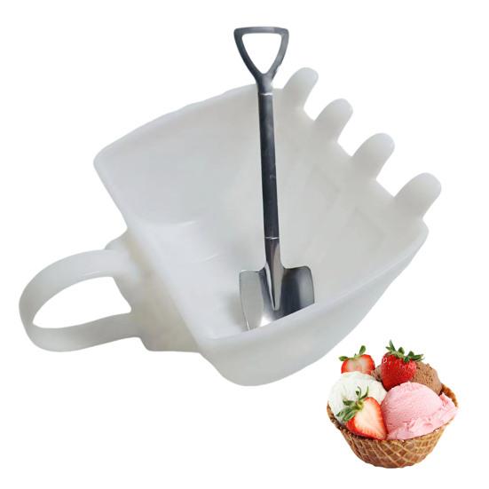 330ML Hrnček ve tvaru lžíce bagru, pohár na zmrzlinu s lopatkou z měděné slitiny, hrnek na kávu, šálek na čaj, nádoba na mléko, džus pro použití v kuchyni