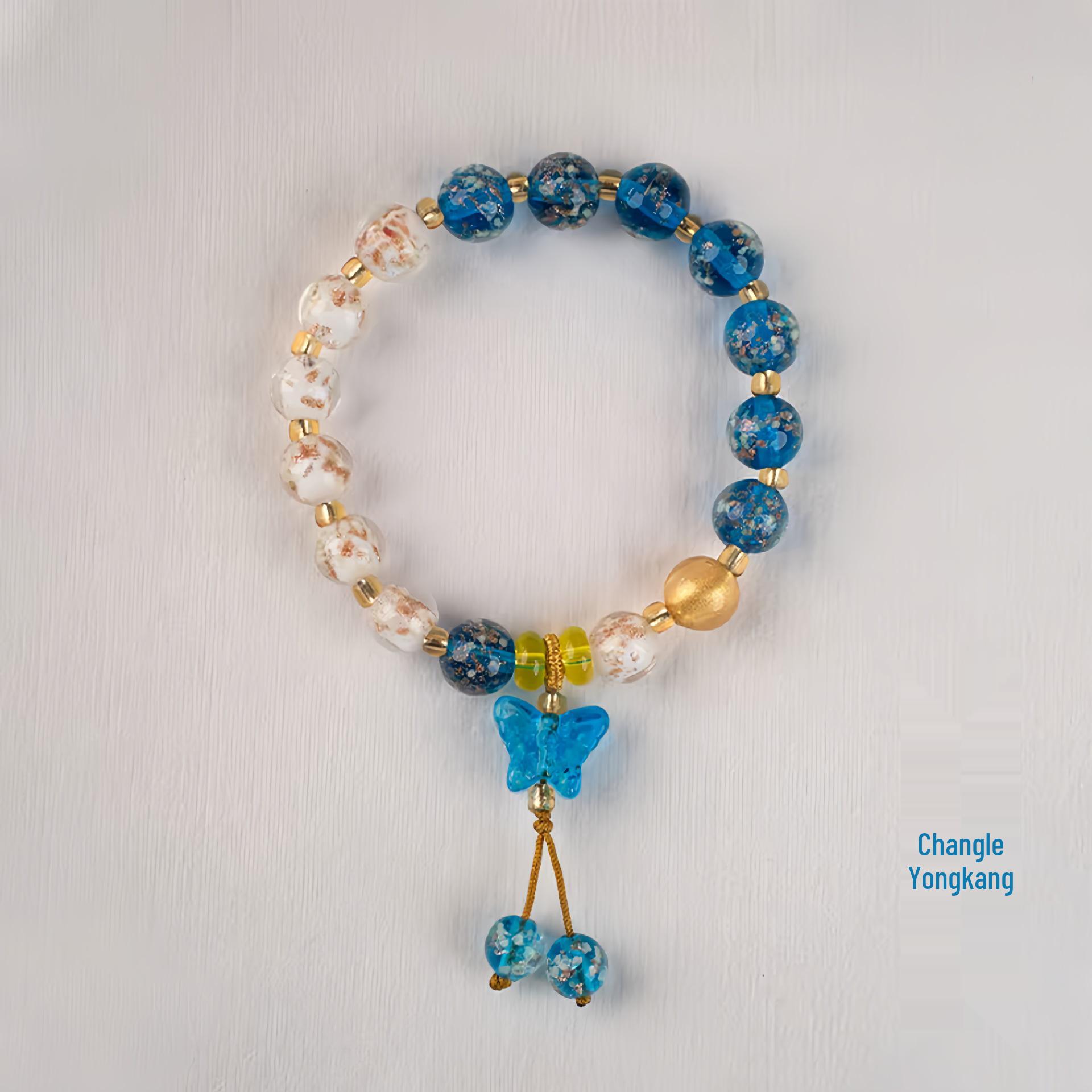 Wutai Mountain Luminous Glazed Beaded Bracelet with Gold Foil for Women s Luck