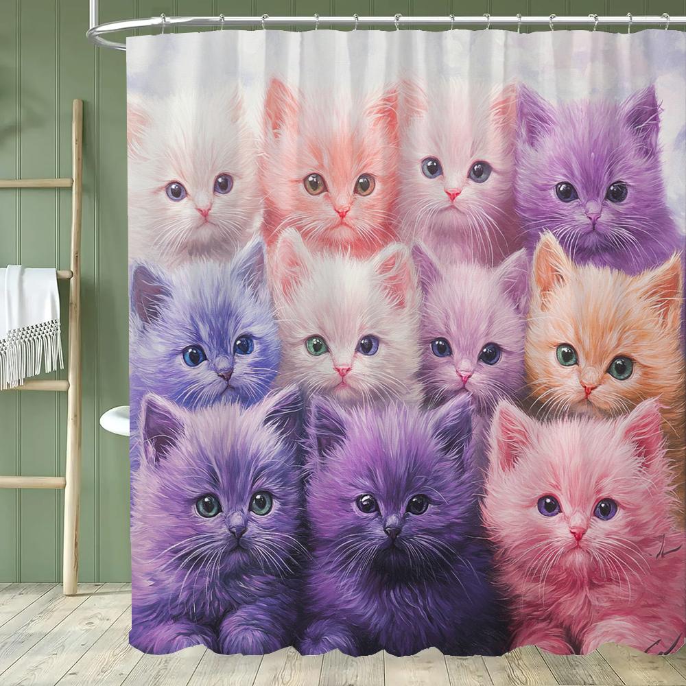1pc Funny and Creative Surfing Cat and Dog Shower Curtain,Cartoon Bathroom Curtain,Home Polyester Decoration Curtain With Hooks