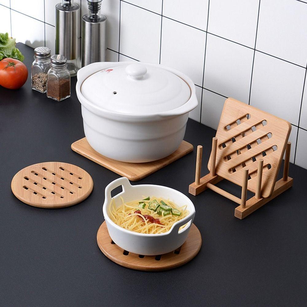 2Pcs Anti Scald Bamboo Pot Holder Square/Round Nonslip Cup Mat  Kitchen Accessory