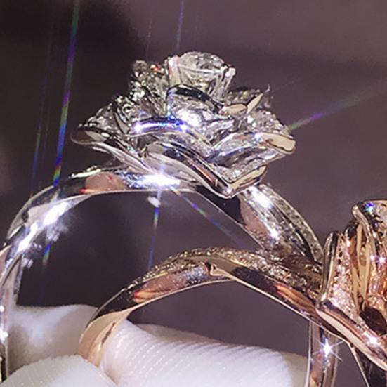 Women Ring Rose Rhinestones Jewelry Lightweight Fashion Appearance Finger Ring for Wedding