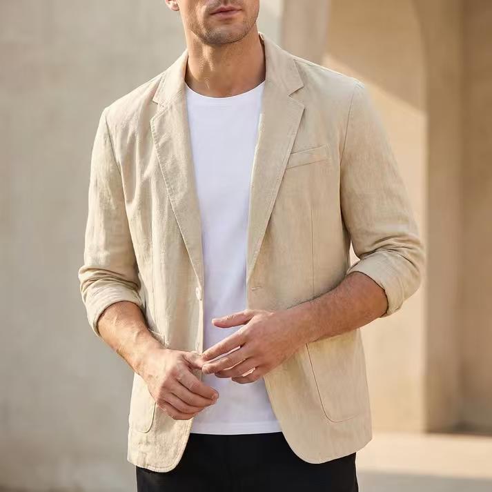 100% Baumwolle Atmungsaktiver Herren-Blazer Anzugjacke für Herren Schwarzer Mantel für den Sommer Business Leichte Herrenkleidung