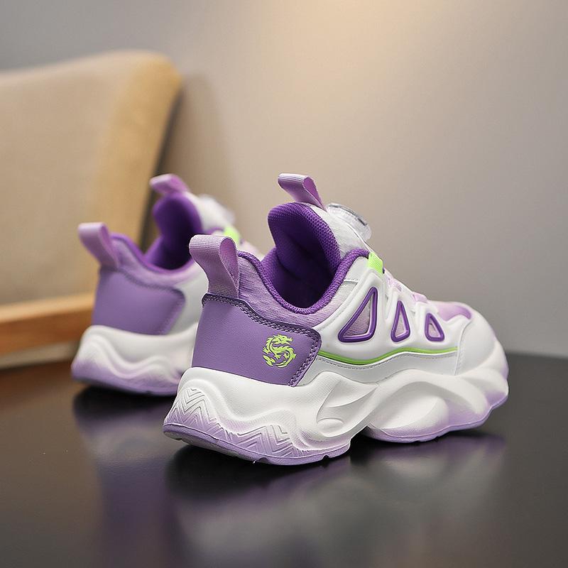 New Fashion Boys' Shock-absorbing Sports Shoes with Rotating Buttons for Children Students Girls' Non-slip Running Shoes