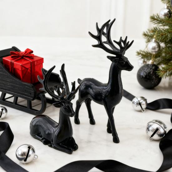 2/4Pcs Christmas Reindeer Statue Standing Sitting Elk Silhouette Figurine Deer Sculpture Home Office Desktop Decoration Ornament